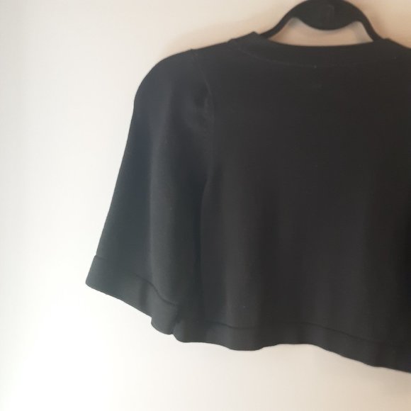 Jones New York Black Bolero Cropped Open Sweater Cardigan Short Sleeve Medium - Picture 7 of 13